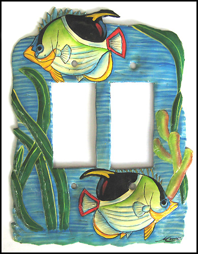 Hand Painted Metal Tropical Fish Rocker Switchplate Cover - Beach Decor - 2 Holes