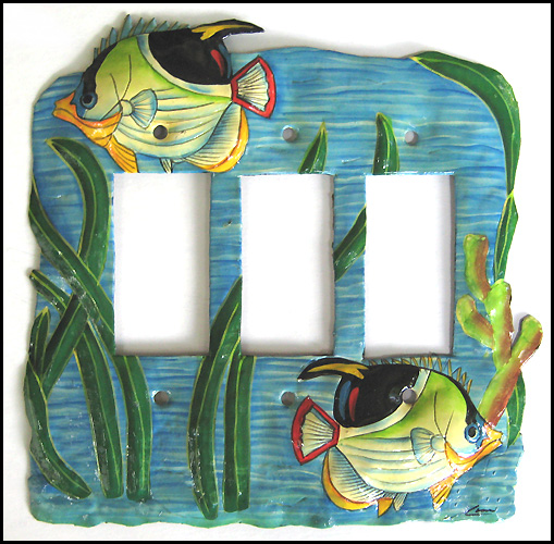 Cache-interrupteur à bascule pour poissons tropicaux - Métal peint - 3 trous
