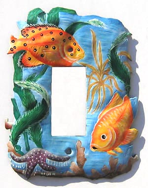 Painted Metal Tropical Fish Electrical Switchplate - Light Switch Cover