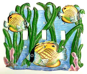 plaque de commutation poissons tropicaux en métal peint