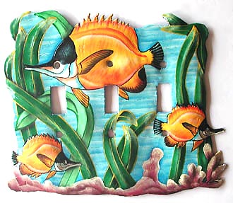 Painted Metal Gold Tropical Fish Switchplate - Tropical Design Switch Plate Cover