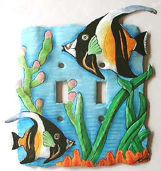 Switchplate Cover, Painted Metal Moorish Idol Tropical Fish, Light Switch