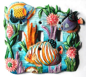 Switchplate Cover - Hand Painted Tropical Fish Metal Switch Plate - Tropical Home Decor
