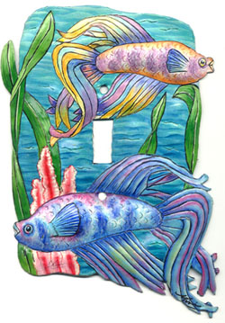 Painted Metal Tropical Fish Switch Plate - Siamese Fighting Fish Switchplate - Single