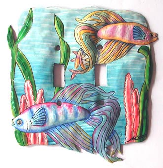  Double Light Switchplate Cover - Pastel Betta Fish - Painted Metal Light Switch