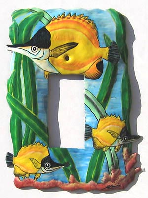 Handcrafted Metal Tropical Fish Rocker Switchplate Cover - 5" x 7"