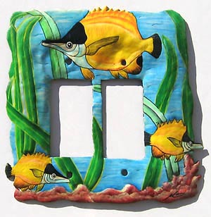 Rocker Switch Plate Cover - Double - Hand Painted Metal Tropical Fish