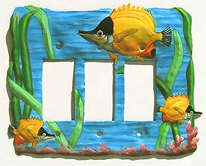 Switchplate Cover- Rocker Style - Decorative Metal Tropical Fish Design 