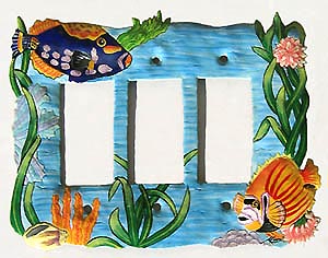 Tropical Fish Decorative Painted Metal Switchplate Cover - Triple Switch Plate