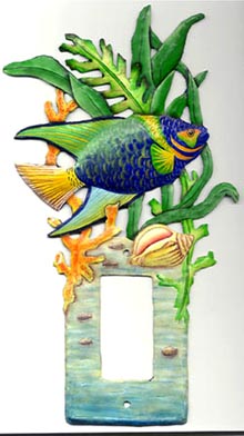 Tropical Home Decor - Painted Metal Tropical Fish Switch Plate Cover - Rocker Style