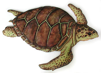 Loggerhead Turtle Wall Hanging - Hand Painted Metal Design -Handcrafted in Haiti from recycled steel drums and carefully hand painted.