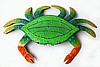 Tropical Metal Art - Hand Painted Crab in Green - Beach Decor, Pool Decor, 11" x 16"
