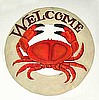 Red Crab Welcome Sign, Hand Painted Metal Nautical Decor, Coastal Wall Art - 14"