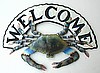 Painted Metal Art, Blue Crab, Nautical Welcome Sign, Coastal Wall Decor - 14" x 20"
