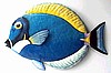 Decorative Tropical Fish Wall Hanging, Hand Painted Metal Blue Surgeonfish, Haitian Metal Art - 15" 