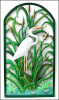 White Egret Metal Art Wall Hanging. Hand Painted . Framed in Wrought Iron - 21" x 38",