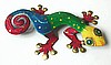Gecko Wall Hanging Multi-Colored Painted Metal Haitian Art - Tropical Home Decor -  8" x 13"