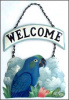 Blue Hyacinth Macaw Parrot Welcome Sign - Hand Painted Metal - 10" x 15"
