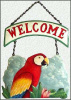 Scarlet Macaw Parrot Welcome Sign - Hand Painted Metal Tropical Decor - 10" x 16"